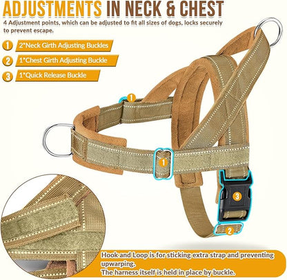SlowTon No Pull Dog Harness - Heavy Duty Dog Harness and Leash Set for Medium Large Dogs, Reflective Tactical Harness with Soft Padded and Front Clip for Easy Walk and Training (Y, XL)
