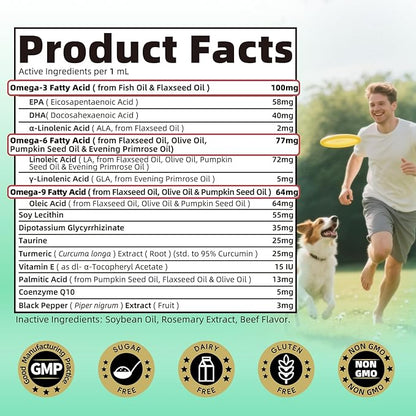 Allergy & Immune Supplement for Dogs - Omega 3-6-9 Liquid Drops for Seasonal Allergy Support, Skin Itch Relief, Less Shedding, Coat Health - with Biotin, Turmeric - Beef Flavor - 2 FL.OZ