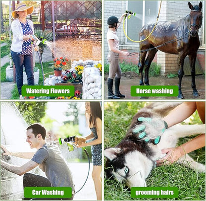Upgraded Dog Wash Hose Attachment, 8-in-1 Sprayer Mode Garden Hose Nozzle with Pet Grooming Glove and 100cc Soap Dispenser Bottle, Adopted in Watering Flowers, Car Wash, Dog and Horse Showering