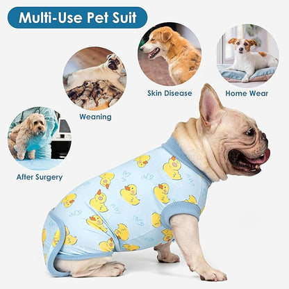cyeollo Recovery Suit for Dogs Surgery Suit Female Spay Soft Pet Onesie Bodysuit Male Dog Neuter, Small Dogs Surgical Recovery Shirt, Yellow Duck, XS