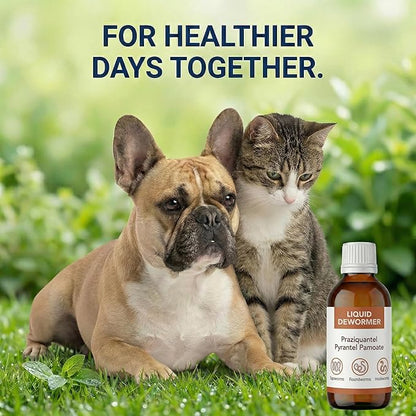 Liquid DeWormer for Cats and Dogs, Praziquantel & Pyrantel Pamoate, Targets Tapeworm, Roundworm & Hookworm, Dewormer for Puppies(6-25 lbs) & Kittens, Broad Spectrum - 100mL