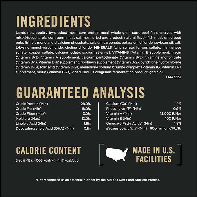 Purina Pro Plan Lamb and Rice Formula Dry Puppy Food, High Protein Healthy Dog Food, 18 lb. Bag