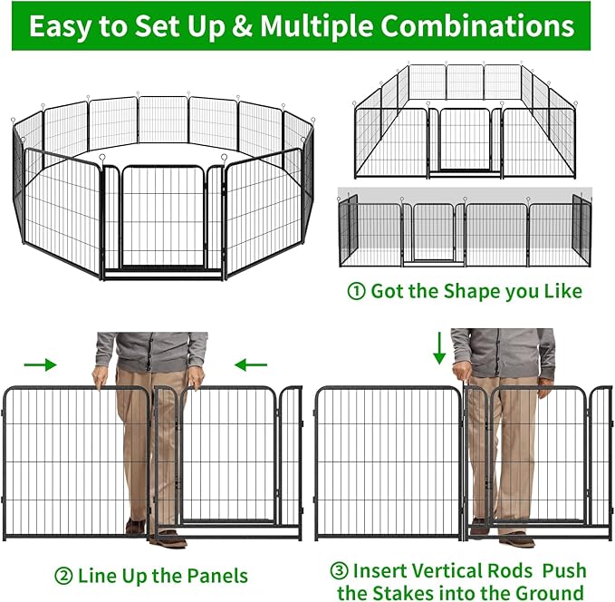 Kfvigoho Dog Playpen Outdoor Extra Wide 16 Piece Panels Heavy Duty Dog Fence 32" Height Anti-Rust with Doors Portable for RV Camping Yard, Total 42FT, 140 Sq.ft, Snowy Black