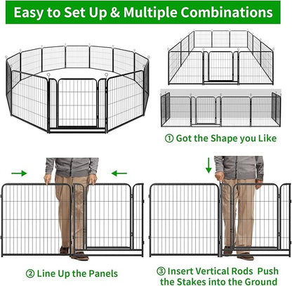 Kfvigoho Dog Playpen Outdoor Extra Wide 16 Piece Panels Heavy Duty Dog Fence 32" Height Anti-Rust with Doors Portable for RV Camping Yard, Total 42FT, 140 Sq.ft, Snowy Black