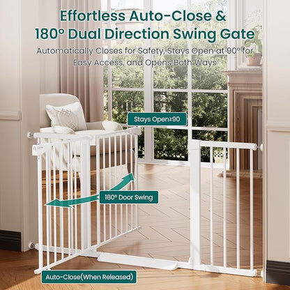 Cumbor 2 Pack 30-54" Baby Gate for Stairs, Dual Lock & Self-Closing Dog Gate for Doorways, Easy Install Pressure Mounted Pet Gates Indoor, Easy Walk Thru Wide Safety Proofing for Babies & Pets, White