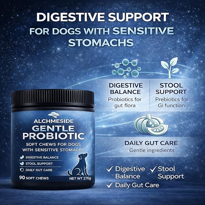 Probiotics for Dogs – Dog Probiotic Soft Chews for Digestive & Gut Health, Yeast Balance,3 Billion CFU with Prebiotic Inulin & Pumpkin, Gentle Formula for Sensitive Stomachs, Chicken Flavor, 90 Count
