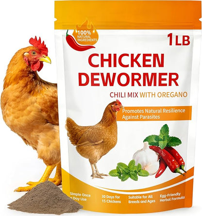 Natural Chicken Dewormer with Chili Powder, Herbal Poultry Care Blend, Safe for Laying Hens, 1 lb Bag