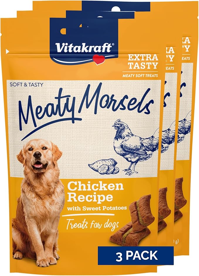 Vitakraft Meaty Morsels Dog Treats – Small-Batch Healthy Snacks for Dogs – Soft Chicken Dog Treat with Sweet Potato – 70% Meat Chewy Treats for Dogs Packed with Flavor (Chicken & Sweet Potato)