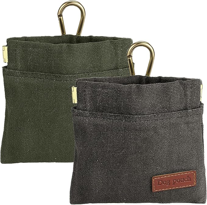 VZZNN 2PC Dog Treat Pouch,Dog Training Treat Reward Bag,Portable Puppy Hand Free Dog Walking Bag,Auto Closing Dog Food Dispenser,Behavior Aids for Puppy Travel or Outdoor(Green+Grey)