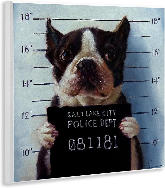 Stupell Industries Funny Boston Terrier Dog Jail Convicted Police, Design by Lucia Heffernan