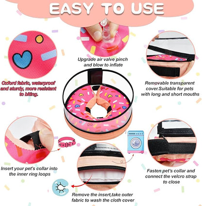 MRSOHRET Dog Cone, Dog Surgery Collar, Inflatable Cones for Small Medium Large Dogs, Pink Doughnut Dog Recovery Collar, Does not Impede Vision