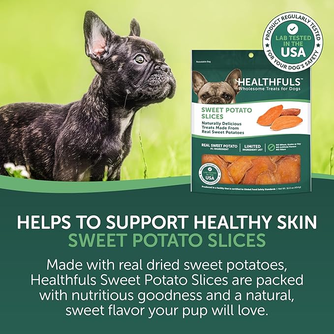 Healthfuls Sweet Potato Slices Healthy Dog Treats – Limited Ingredient, Grain Free, Made from Real Dried Sweet Potatoes, 16 oz