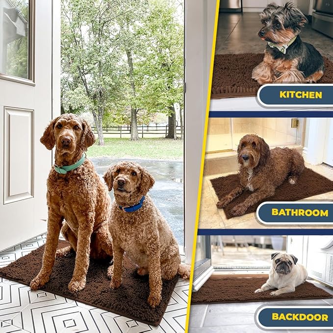 Muddy Mat® | Super Absorbent Door Mat Indoor, Microfiber Quick Dry Chenille Entryway Rug, Non-Slip Front Door Mat, Indoor Mats for Entryway, Machine Washable Pet Rug, Brown 28"x18"