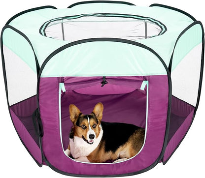 Furhaven Portable Dog Playpen, Cat Playpen, Pet Playground,Kennel Foldable Indoor Outdoor Zippered Puppy Crate - Purple, Large