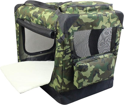 EliteField 3-Door Folding Soft Dog Crate with Carrying Bag and Fleece Bed (2 Year Warranty), Indoor & Outdoor Pet Home (20" L x 14" W x 14" H, Camo)