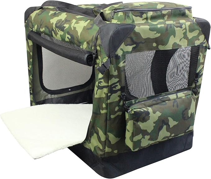 EliteField 3-Door Folding Soft Dog Crate with Carrying Bag and Fleece Bed (2 Year Warranty), Indoor & Outdoor Pet Home (36" L x 24" W x 28" H, Camo)