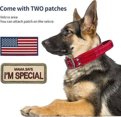 Annchwool Tactical Dog Collar for Medium and Large Dog,Adjustable Military Dog Collar with Soft Padded Handle,Heavy Duty Double Buckle Design(Red,M)