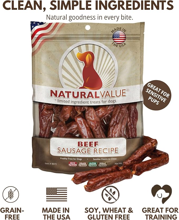 Loving Pets Natural Value Beef Sausages - Soft Jerky Dog Treats for Large & Small Breeds - Healthy Gluten, Wheat, Soy & Grain Free Pet Treats for Dogs