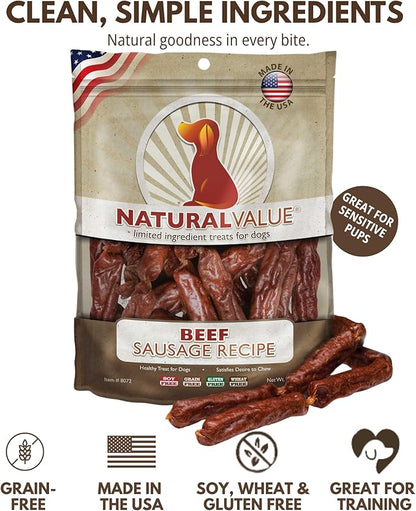 Loving Pets Natural Value Beef Sausages - Soft Jerky Dog Treats for Large & Small Breeds - Healthy Gluten, Wheat, Soy & Grain Free Pet Treats for Dogs