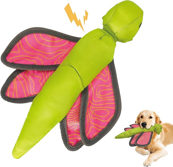 Pink Green Dragonfly Oxford Launching Flying Dog Toy Slingshot Chase Fetch Training Interactive Dog Toy Durable Stuffed Animal Crinkle Dog Squeaky Toy for Medium Large Dogs Toy Gift 31cm/12.2in