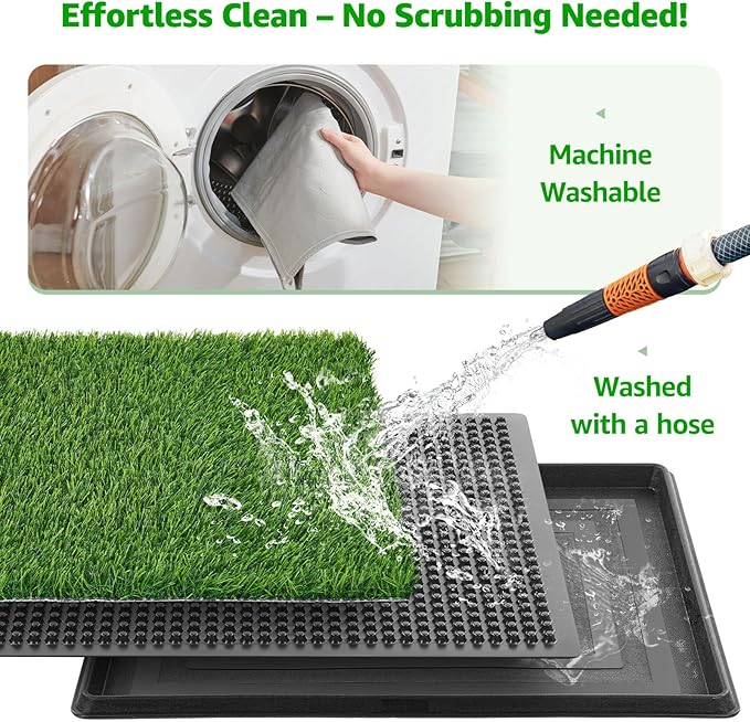 Portable Dog Grass Pad with Tray 20''x30'': Dog Litter Box with Artificial Grass Patch Bathroom Mat & Washable Pee Pad for Puppy Potty Training, Pet Loo Indoor Outdoor Use for Patio Balcony Apartment