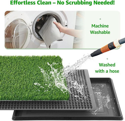 Portable Dog Grass Pad with Tray 20''x25'': Dog Litter Box with Artificial Grass Patch Bathroom Mat & Washable Pee Pad for Puppy Potty Training, Pet Loo Indoor Outdoor Use for Patio Balcony Apartment