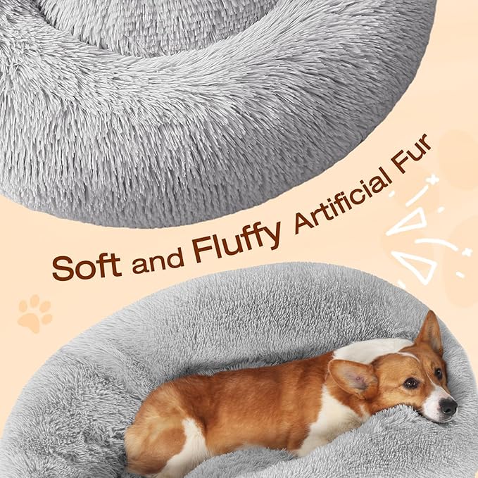 JOLLYVOGUE Dog Beds Large Sized Dog, 36 inches Calming Soft Anti-Anxiety Donut Dogs Bed, Washable Round Fluffy Cushion for Large Pets, Fits up to 80 lbs Pets