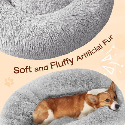 JOLLYVOGUE Dog Beds Large Sized Dog, 36 inches Calming Soft Anti-Anxiety Donut Dogs Bed, Washable Round Fluffy Cushion for Large Pets, Fits up to 80 lbs Pets