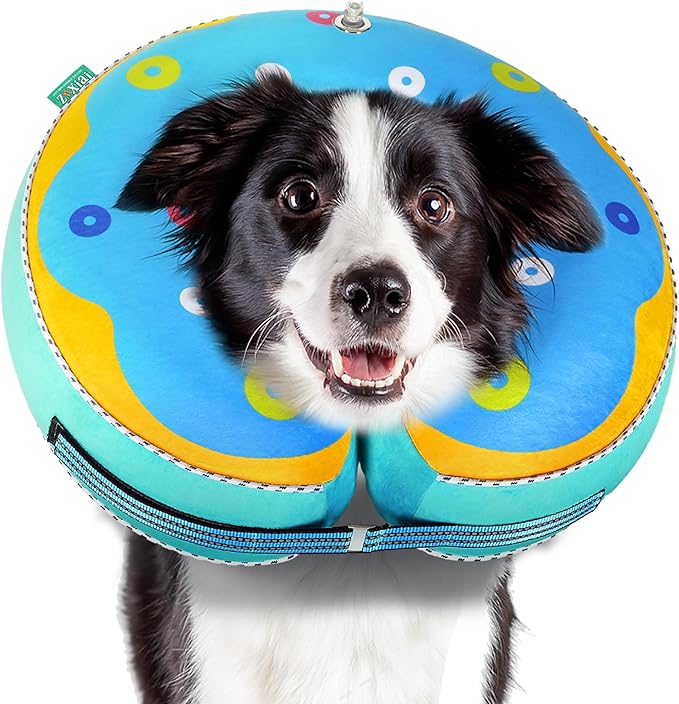 Inflatable Reflective Dog Cone Collar Alternative After Surgery,Dog Neck Donut,Recovery Soft Protective E Collar,Adjustable,for Small Medium and Large Dog Cats (Blue, M)