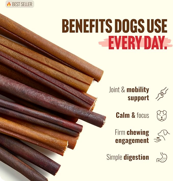 Natural Farm Odor-Free Collagen Chews, (12-Inch, 12-Pack), Long Lasting Bully Sticks & Rawhide Alternative Dog Treats, 95% Collagen, High Protein Best Dental Dog Treats – Medium & Large Dogs