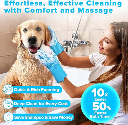 Augwind 6PCS Pet Grooming Kit for Dogs,Cats and Horses | Dog Washing Gloves | Dog Bath Brush | Dog Bath Gloves | Dog Shampoo Brush | Pet Grooming Gloves | Dog Bath Supplies (Light Blue)