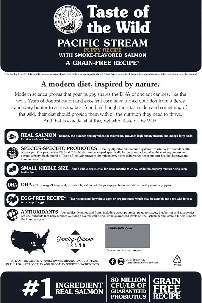 Taste of the Wild Pacific Stream Grain-Free Dry Puppy Food with Smoke-Flavored Salmon 14lb