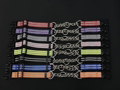 Martingale Dog Collars, Reflective Nylon Collar with Stainless Steel Chain, Adjustable Walking Training Dog Collars with Quick Release Buckle, Suitable for Small Medium Large Dogs(Green,S)