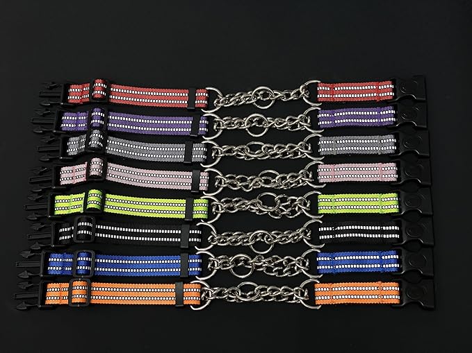 Martingale Dog Collars, Reflective Nylon Collar with Stainless Steel Chain, Adjustable Walking Training Dog Collars with Quick Release Buckle, Suitable for Small Medium Large Dogs(Green,XL)