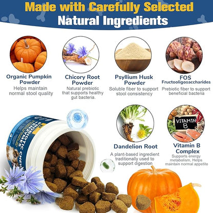 Probiotics for Dogs Supports Digestive Health, Natural Probiotic Supplement with Digestive Enzymes and Prebiotic, Probiotic Chews for Dogs Gut Health, Relieve Diarrhea, Itchy Skin, Enhance Immunity