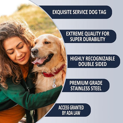 Service Dog Tag/ESA Animal Tag - Double Sided with Federal Protection & Red Medical Alert Symbol| Easily Attach to Collar, Harness, Vest | Service Dog Identification Tag