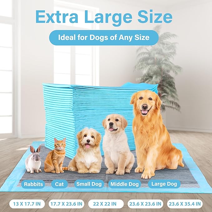 FluffyDream Ultra Charcoal Dog Training Pads with Leak-Proof Quick-Dry Urine Odor Design for Potty Training,23"X23"(40PCS) Improved Quality Pee Pads for Dogs, Super Absorbent Disposable Underpads