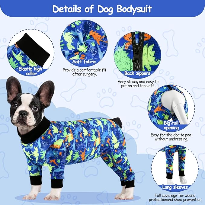Etdane Dog Surgery Suit Recovery Suit for Dogs Female Spay, Male Neuter Dog Onesie After Surgery Surgical Bodysuits Anti Shedding Suit Dinosaurs/XS