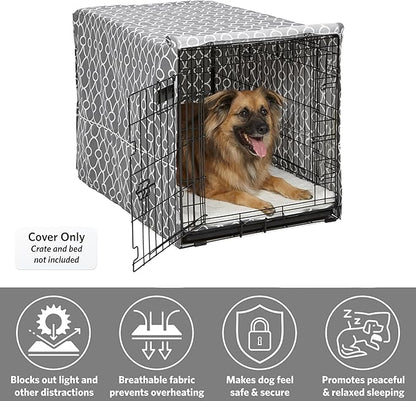 MidWest Homes for Pets Dog Crate Cover with Teflon Fabric Protector, Poly-Cotton Privacy Kennel Cover Fits Most 36-Inch Crates, Gray Designer Print, Washable, Reduces Barking