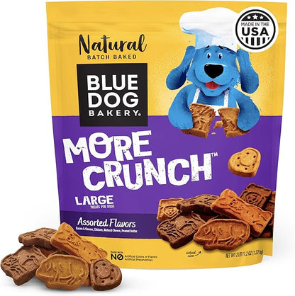 Blue Dog Bakery More Crunch Large Assorted Flavors, Dog Biscuits, Healthy Treats, All Natural, Bacon, Chicken, Cheese, Peanut, 43.2 oz (Pack of 1)