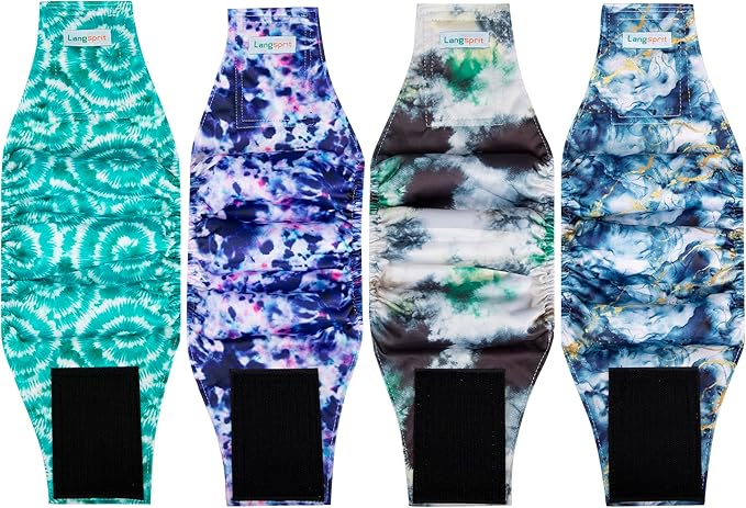 Male Dogs Diapers Belly Bands(4Pack), Washable Reusable Male Boy Doggy Wraps Panties for Doggie Puppy Pooping Potty Training Incontinence Marking Pañal para Perro Tie Dye Large
