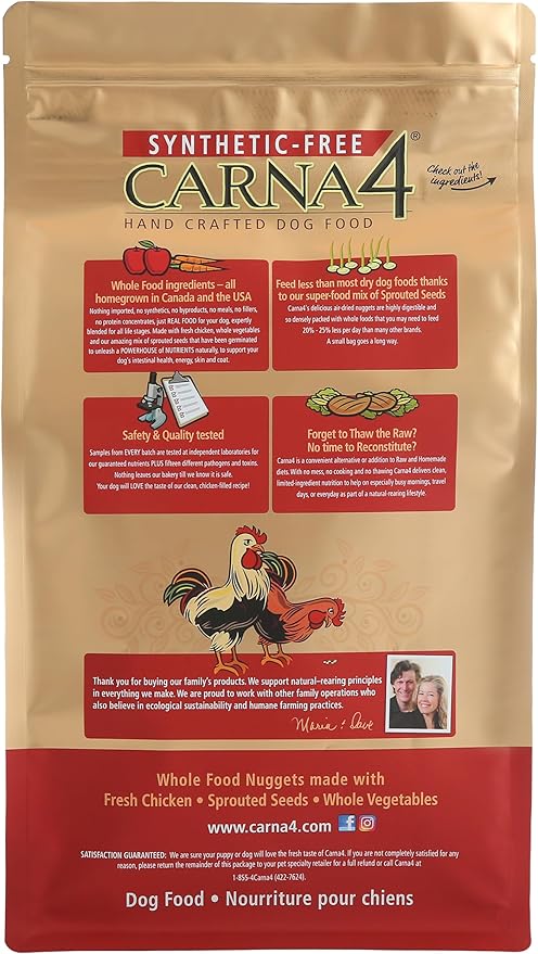 CARNA4 Air Dried Dog Food, Chicken Recipe, Quick Baked Whole Food Nutrition with Sprouted Seeds, Natural Probiotics & Enzymes, No Synthetics - 3 Pound