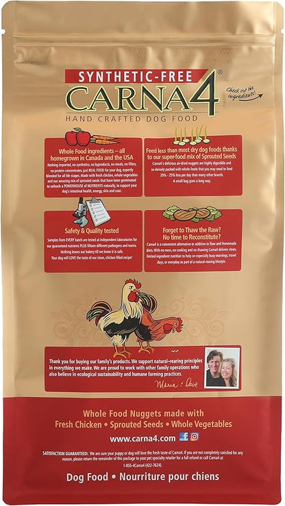 CARNA4 Air Dried Dog Food, Chicken Recipe, Quick Baked Whole Food Nutrition with Sprouted Seeds, Natural Probiotics & Enzymes, No Synthetics - 6 Pound
