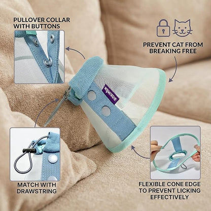 Soft Cat Cone Collar, Lightweight Mesh Recovery E Collar for Cats After Surgery, Adjustable Elizabethan Collar for Cat and Small Dogs, Blue L