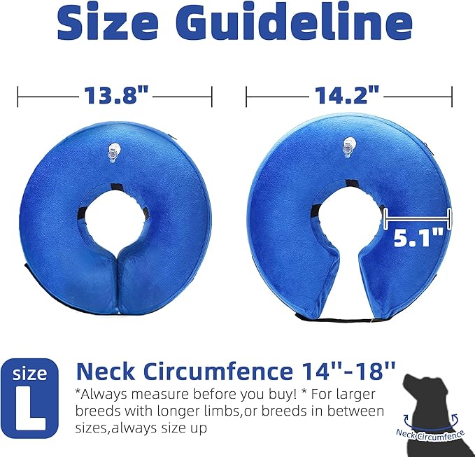 Large Inflatable Dog Cone | Cloud-Soft Neck 14"-18" | Scratch-Proof, Machine-Washable, Dual-Collar Lock, 10-Second Fold, Furniture-Safe Recovery Ring