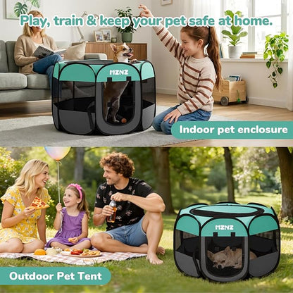 Dog Cat Playpen, Portable Puppy Pet Crate Indoor for Small Dogs Cats Rabbits, Foldable Dog Cage Enclosure for Outdoor, Pop Up Dogs Tent Kennel with Carrying Case, Blue