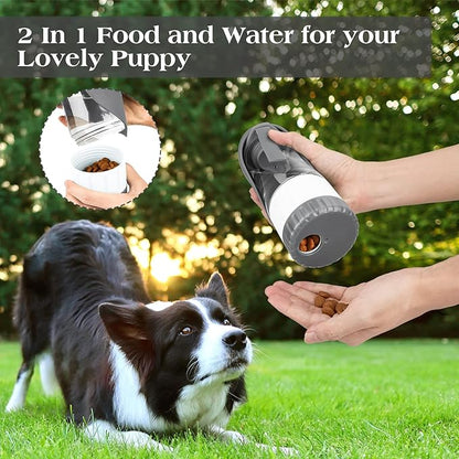 TIOVERY Upgraded Dog Water Bottle, Portable Dog Cat Puppy Pet Water Dispenser Feeder with Drinking Cup and Food Container Leak Proof for Outdoor Walking, Travel, Hiking 12OZ Grey