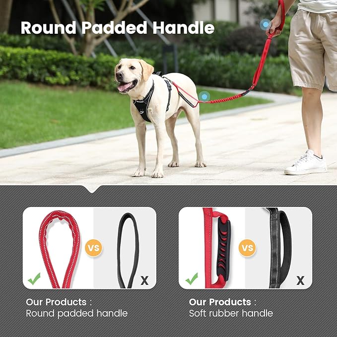 IOKHEIRA Multifunctional Dog Leash for Medium & Large Dogs - Red Adjustable With Car Seatbelt, 4-6 FT Strong Bungee