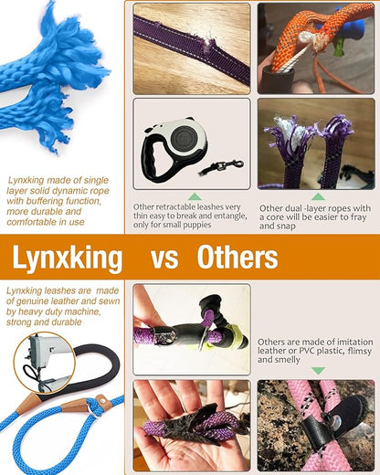 lynxking 5 FT Dog Leash Slip Lead 2 Pack Strong Heavy Duty Braided Dog Training Leash No Pull Training Lead Leashes for Medium Large and Small Dogs