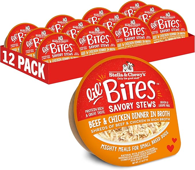 Stella & Chewy's Lil Bites Savory Stews for Small Breeds Beef & Chicken Dinner in Broth, 2.7 oz. Cups (Pack of 12)